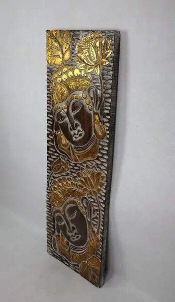 Dekorácia na stenu BUDHA hnedý/zlatý,120x40cm, exotické drevo, ručná práca