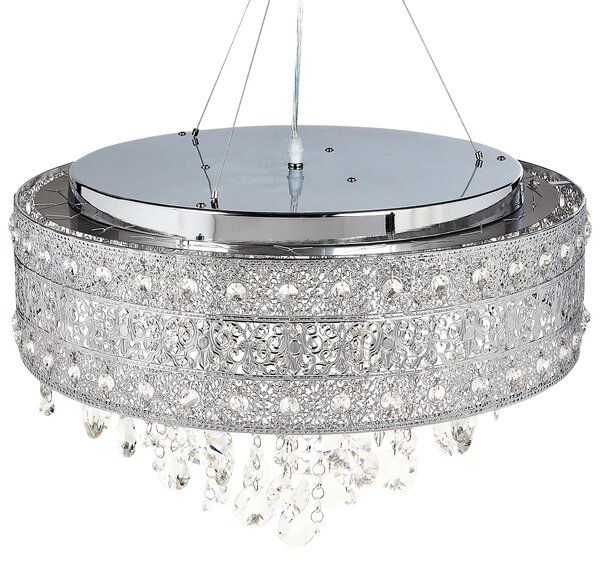 Luster strieborný železný chrómovaný povrch závesná lampa s krištáľmi glamour štýl obývacia izba