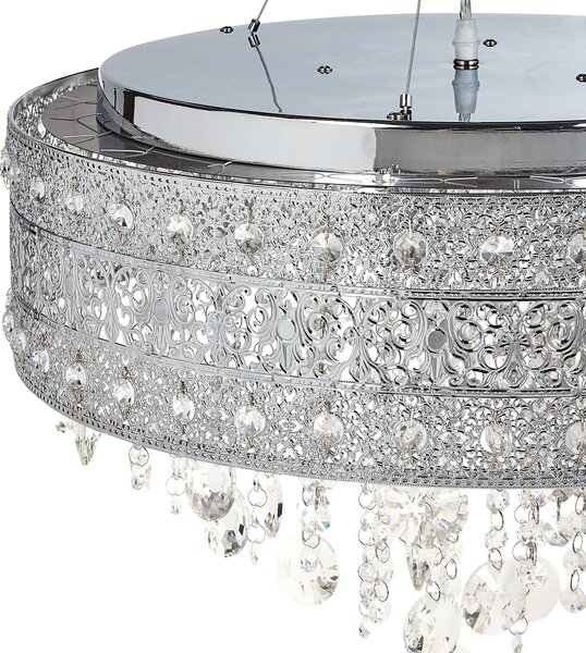 Luster strieborný železný chrómovaný povrch závesná lampa s krištáľmi glamour štýl obývacia izba