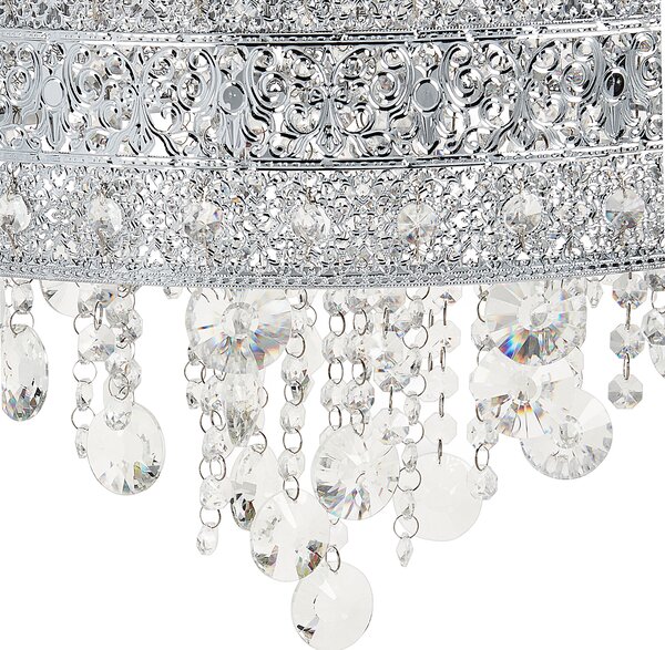 Luster strieborný železný chrómovaný povrch závesná lampa s krištáľmi glamour štýl obývacia izba
