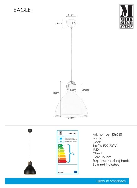 Markslöjd 106550 - Luster na lanku EAGLE 1xE27/60W/230V