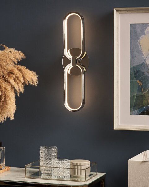 Nástenná LED lampa strieborné kovové tienidlo LED teplé biele svetlo dekoratívne dizajnové osvetlenie