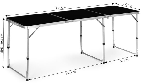 MultiGarden Skládací turistický stůl Veloca 180x60 cm černý
