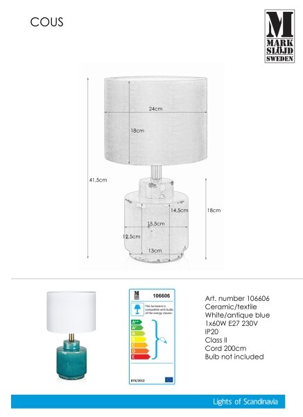 Markslöjd 106606 - Stolná lampa COUS 1xE27/60W/230V