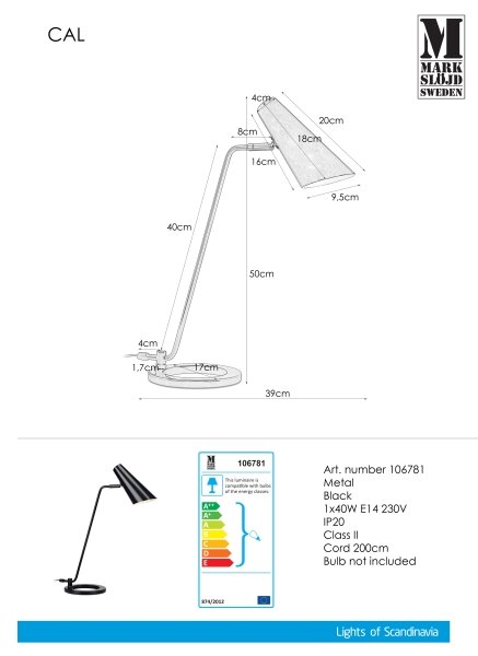 Markslöjd 106781 - Stolná lampa CAL 1xE14/40W/230V