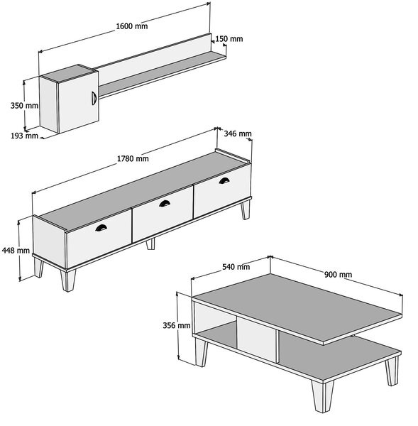 Kalune Design Sada nábytku do obývacího pokoje Sumer dub přírodní/bílá II
