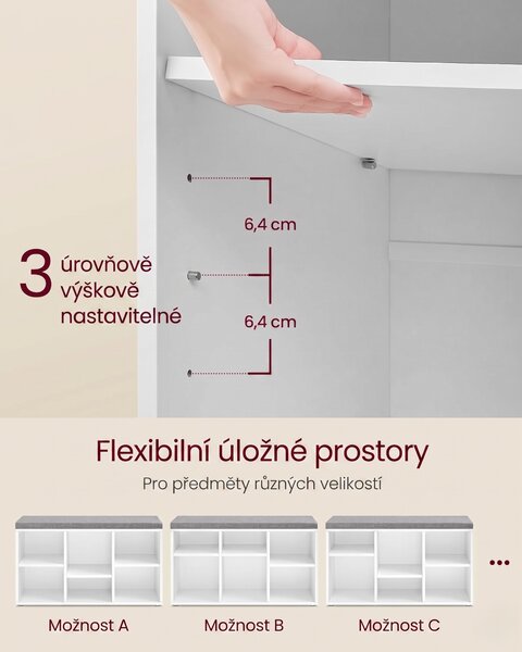 SONGMICS Botník se sedákem Vasagle Lopy 87 cm bílý/šedý