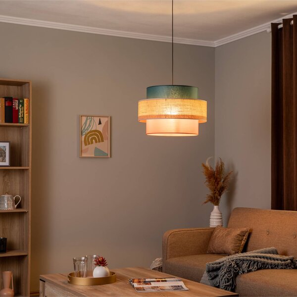 Závesná lampa Trio, jutové tienidlo, benzínová/prírodná hnedá/oranžová Ø, Viacfarebné, Obývacia izba / jedáleň, Textil / látka / hodváb, Závesné svietidlo