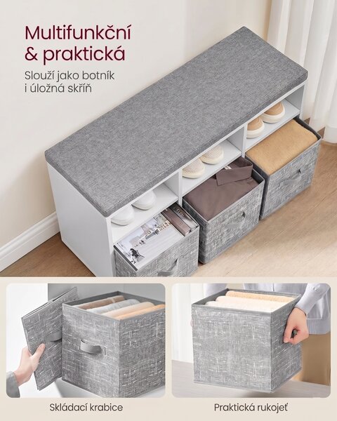 SONGMICS Botník se sedákem Vasagle Lopy 87 cm bílý/šedý