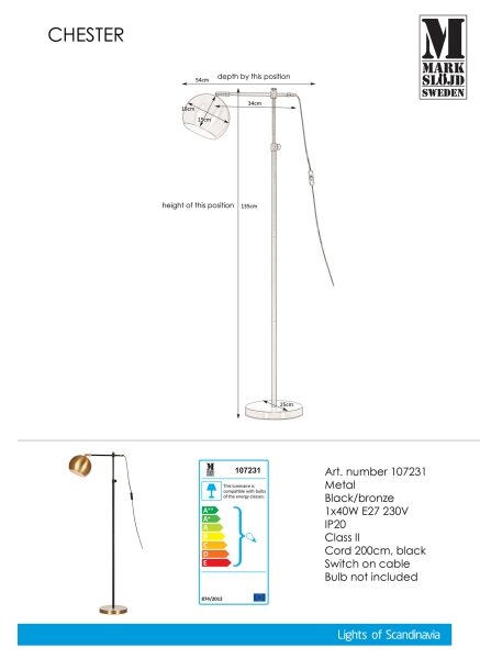 Markslöjd 107231 - Stojacia lampa CHESTER 1xE27/40W/230V čierna/bronz