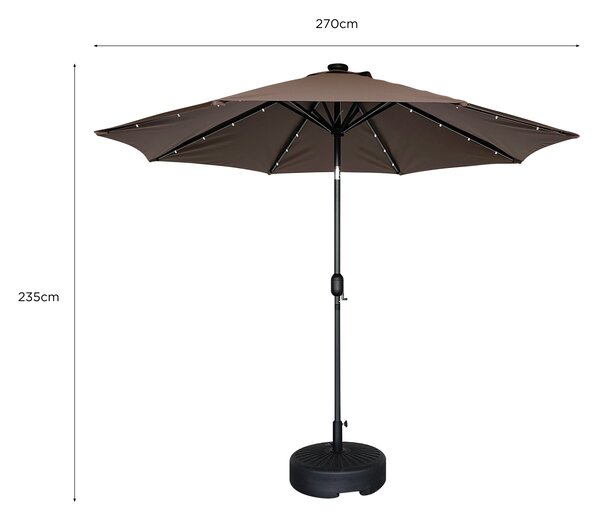 Záhradný slnečník Houseland Luna s LED osvetlením 270 cm tmavo hnedý