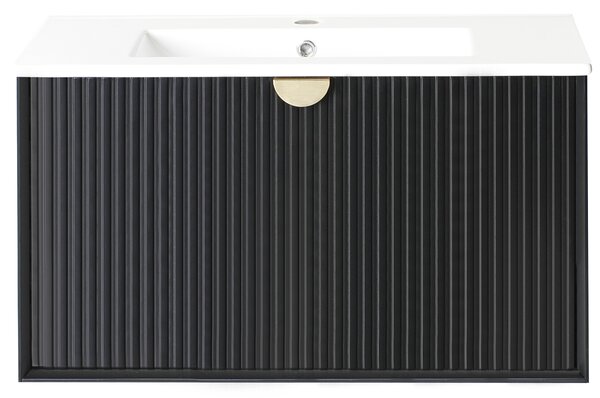 Závesná kúpeľňová skrinka s umývadlom čierna MDF 80 x 43 cm s 2 zásuvkami úložný priestor moderný štýl kúpeľňa