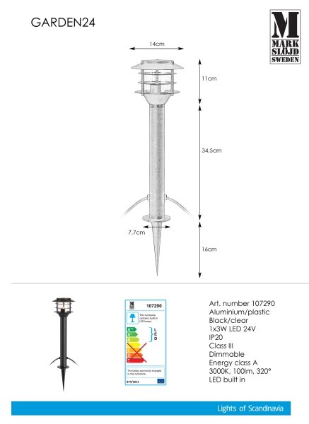 Markslöjd 107290 - LED Vonkajšia lampa GARDEN 24 LED/3W/24V 45 cm IP44 čierna