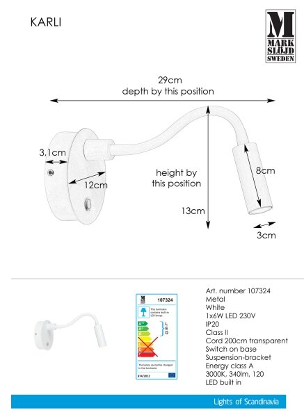 Markslöjd 107324 - LED Nástenné svietidlo KARLI LED/6W/230V