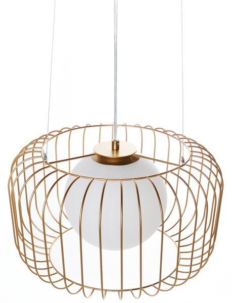 Závesná lampa zlatá kovová železné tienidlo v tvare klietky industriálny štýl obývacia izba spálňa