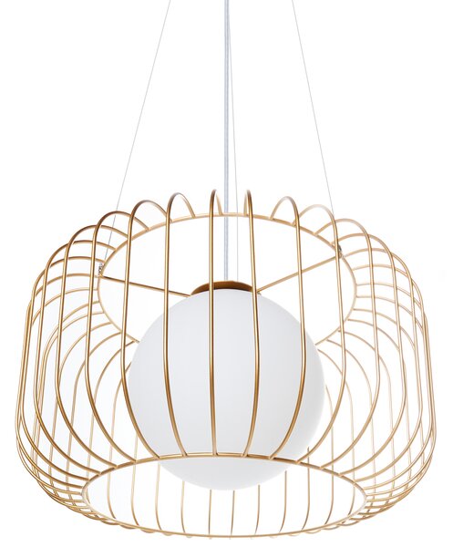 Závesná lampa zlatá kovová železné tienidlo v tvare klietky industriálny štýl obývacia izba spálňa