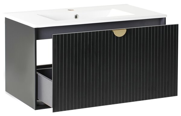 Závesná kúpeľňová skrinka s umývadlom čierna MDF 80 x 43 cm s 2 zásuvkami úložný priestor moderný štýl kúpeľňa