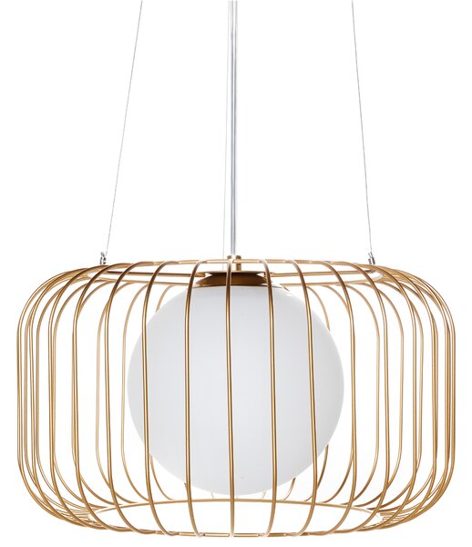 Závesná lampa zlatá kovová železné tienidlo v tvare klietky industriálny štýl obývacia izba spálňa