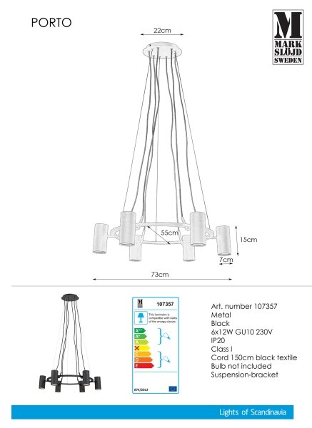 Markslöjd 107357 - Luster na lanku PORTO 6xGU10/12W/230V