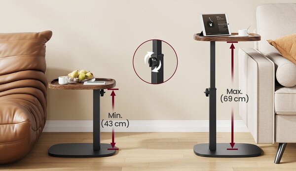 SONGMICS Výškovo nastaviteľný odkladací stolík Vasagle Cujo 40 cm čierny/orech