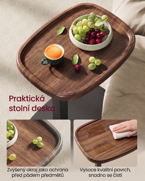 SONGMICS Výškovo nastaviteľný odkladací stolík Vasagle Cujo 40 cm čierny/orech