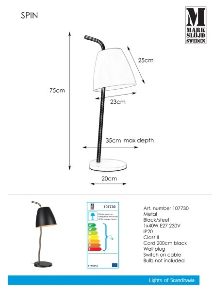 Markslöjd 107730 - Stolná lampa SPIN 1xE27/40W/230V