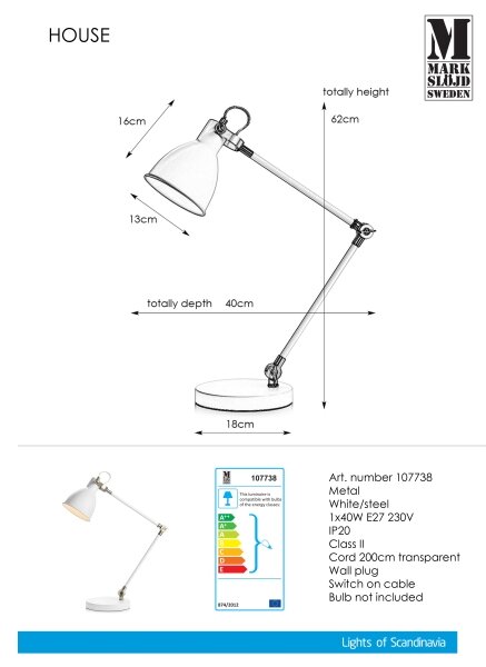 Markslöjd 107738 - Stolná lampa HOUSE 1xE27/40W/230V