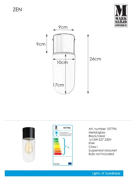 Markslöjd 107796 - Kúpeľňové stropné svietidlo ZEN 1xE27/15W/230V IP44