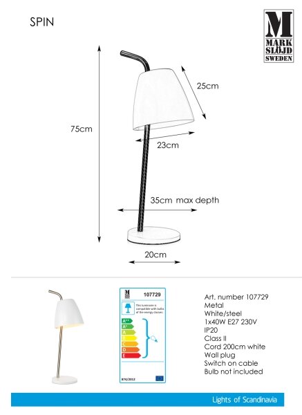Markslöjd 107729 - Stolná lampa SPIN 1xE27/40W/230V