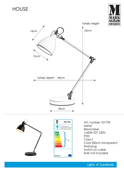 Markslöjd 107739 - Stolná lampa HOUSE 1xE27/40W/230V