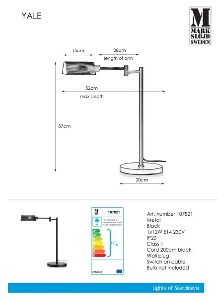 Markslöjd 107821 - Stolná lampa YALE 1xE14/12W/230V