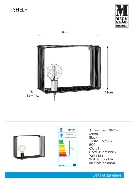 Markslöjd 107814 - Nástenné svietidlo SHELF 1xE27/60W/230V