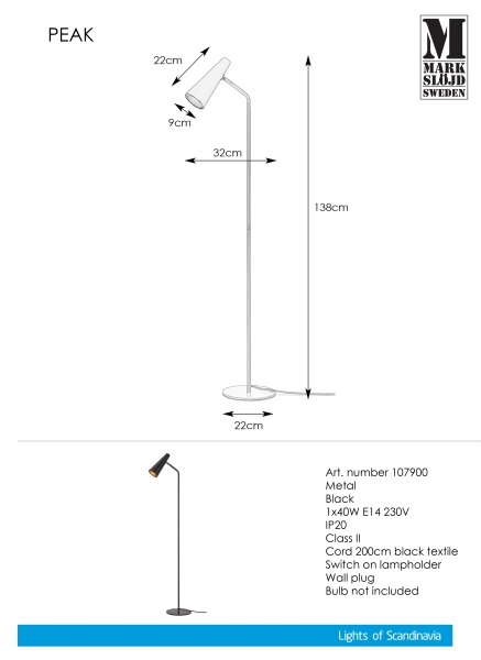 Markslöjd 107900 - Stojacia lampa PEAK 1xE14/40W/230V