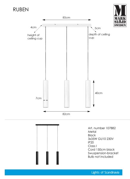 Markslöjd 107882 - Luster na lanku RUBEN 3xGU10/35W/230V