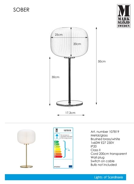 Markslöjd 107819 - Stolná lampa SOBER 1xE27/60W/230V biela/mosadz