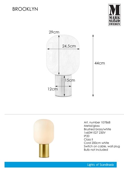 Markslöjd 107868 - Stolná lampa BROOKLYN 1xE27/60W/230V