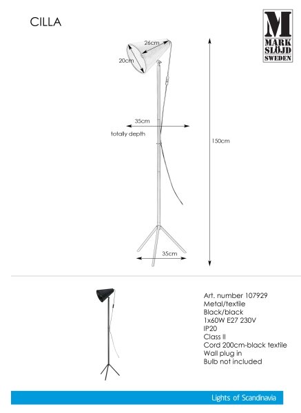 Markslöjd 107929 - Stojacia lampa CILLA 1xE27/60W/230V