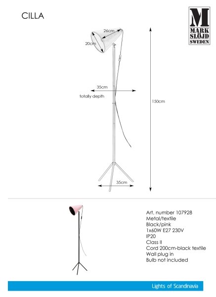 Markslöjd 107928 - Stojacia lampa CILLA 1xE27/60W/230V