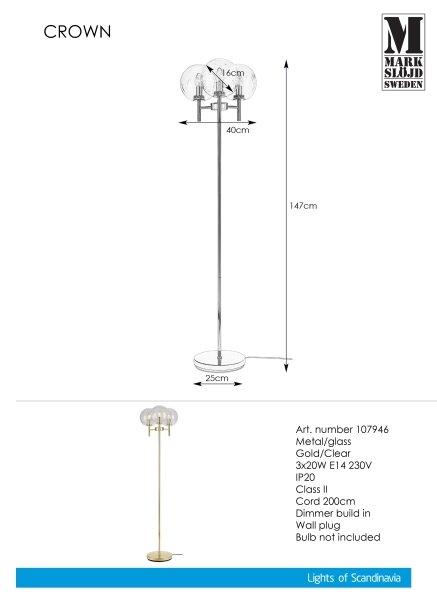 Markslöjd 107946 - Stojacia lampa CROWN 3xE14/20W/230V
