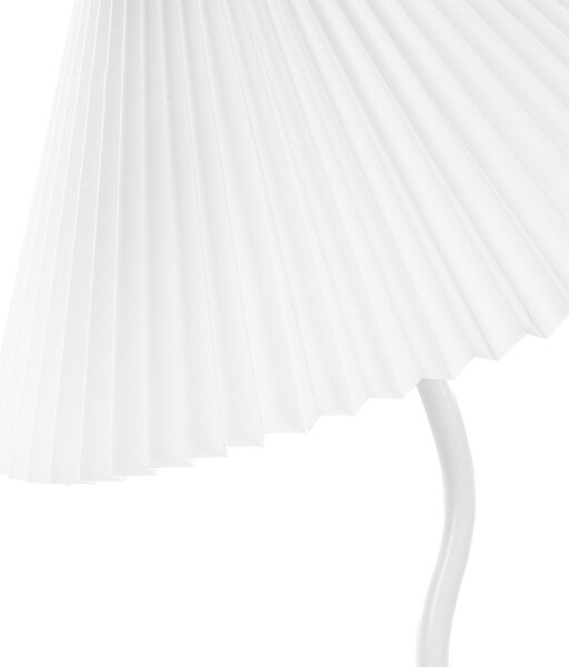Stolná lampa biely kovový podstavec skladané biele tienidlo moderný minimalistický dizajn obývačka spálňa