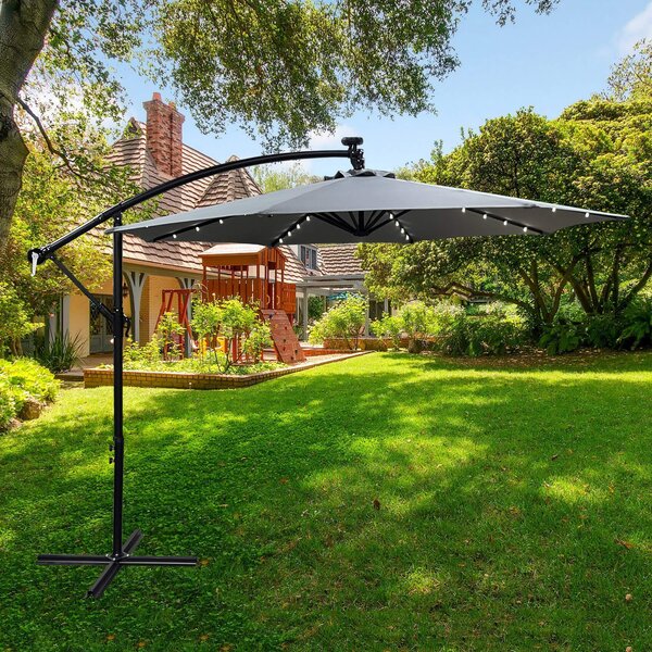 Ak furniture Záhradný slnečník MILIN s LED osvetlením 300 cm svetlosivý