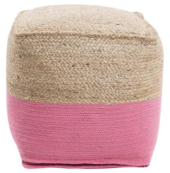 Puf taburetka ružová jutová s výplňou z polystyrénového granulátu štvorcový puf 44 x 44 cm boho štýl