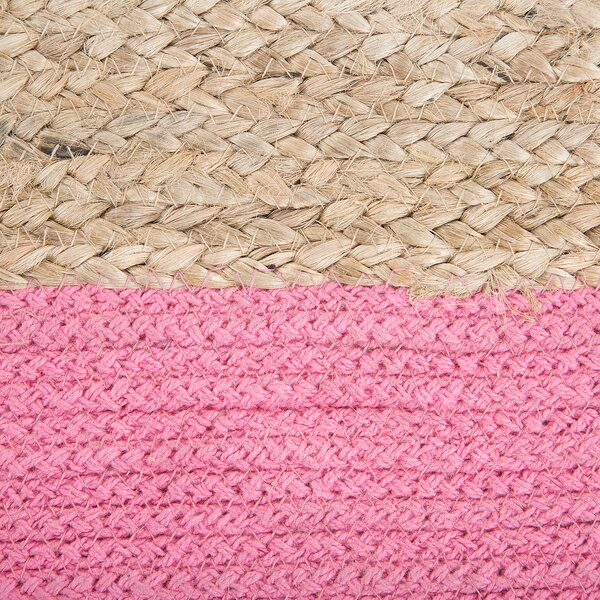 Puf taburetka ružová jutová s výplňou z polystyrénového granulátu štvorcový puf 44 x 44 cm boho štýl