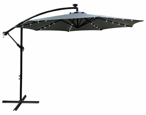 Ak furniture Záhradný slnečník MILIN s LED osvetlením 300 cm svetlosivý
