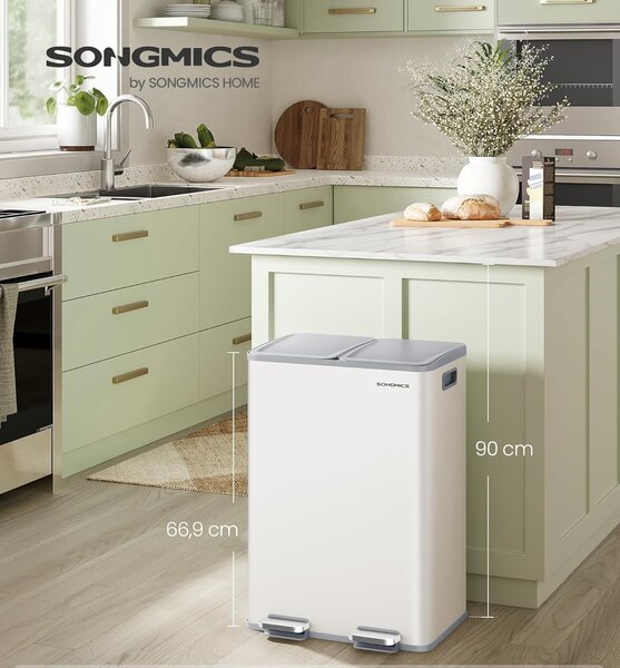 SONGMICS Odpadkový kôš s vekom JORDAN 2x30 L biely II