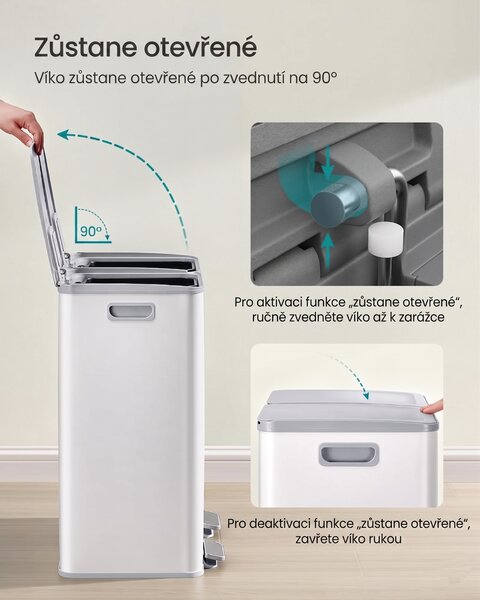 SONGMICS Odpadkový kôš s vekom JORDAN 2x30 L biely II