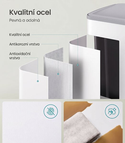 SONGMICS Odpadkový kôš s vekom JORDAN 2x30 L biely II