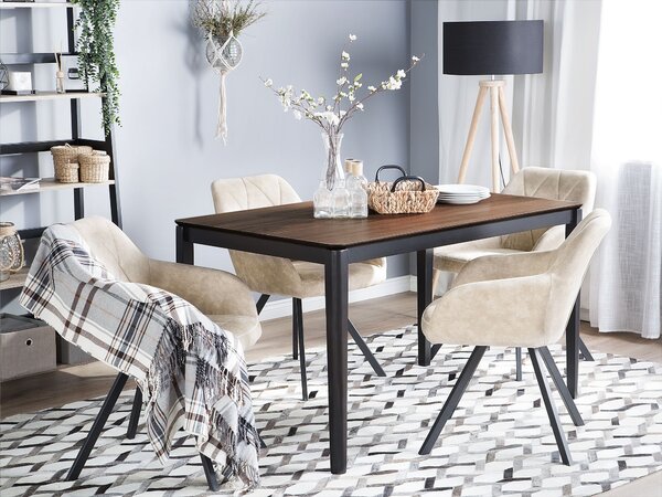 Jedálenský stôl čierna tmavý orech MDF kaučuk 135 x 80 cm obdĺžnikový tvar pre 4 osoby moderný tradičný štýl kuchyňa jedáleň