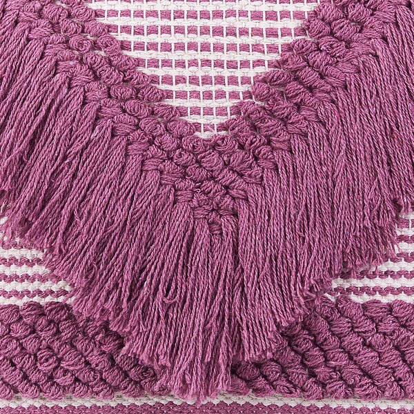 Taburetka ružová polyester bavlna 40 x 40 cm štvorcový tvar geometrický vzor so strapcami boho moderný štýl obývačka spálňa