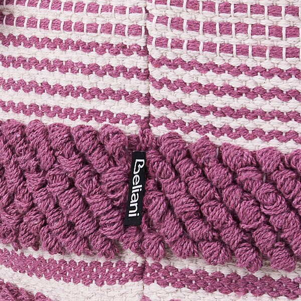 Taburetka ružová polyester bavlna 40 x 40 cm štvorcový tvar geometrický vzor so strapcami boho moderný štýl obývačka spálňa